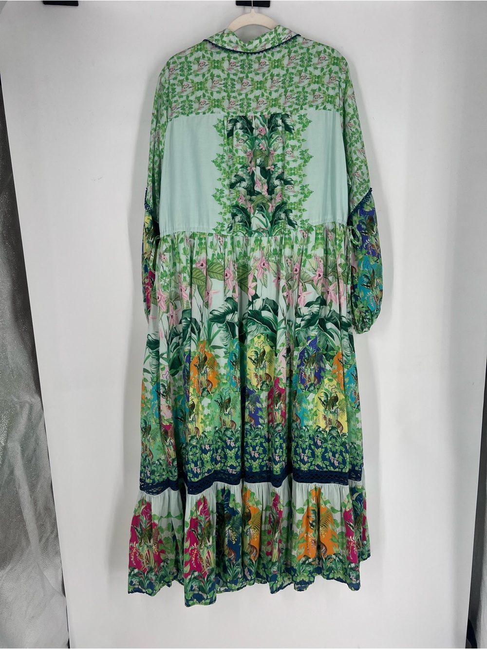 Anthropologie Floral Green Button Down Tie Waist Tropical Resort Shirt Dress 1X - Picture 8 of 9